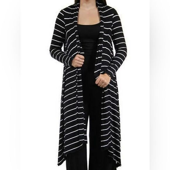 Striped Hooded Waterfall Cardigan - Picture 1 of 8